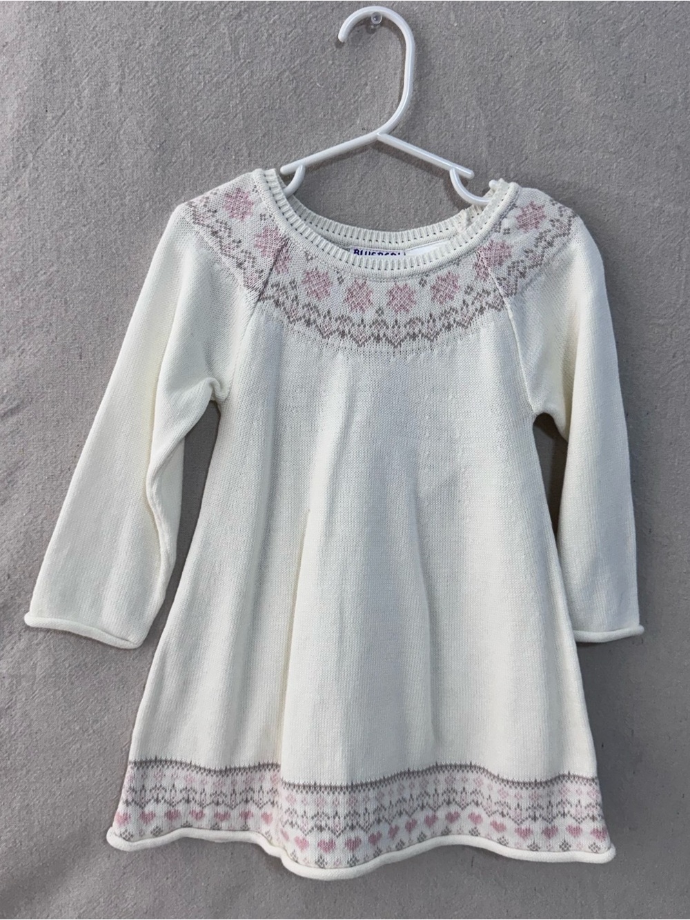 NWT Blueberi Boulevard Cream and Pink Knit Fair Isle Sweater Dress.